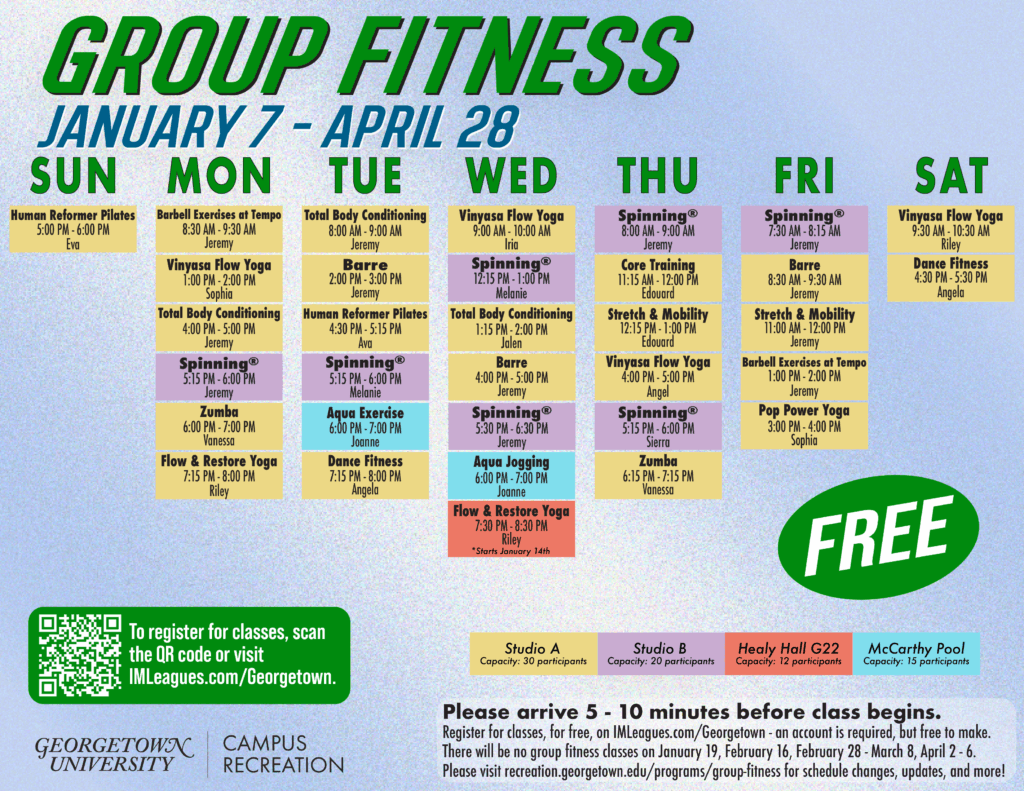 Spring 2026 Group Fitness Schedule